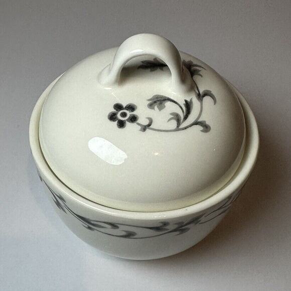 Pfaltzgraff Avenue Parisienne Sugar Bowl Kitchen Collectable Gray & White Floral - Picture 3 of 9